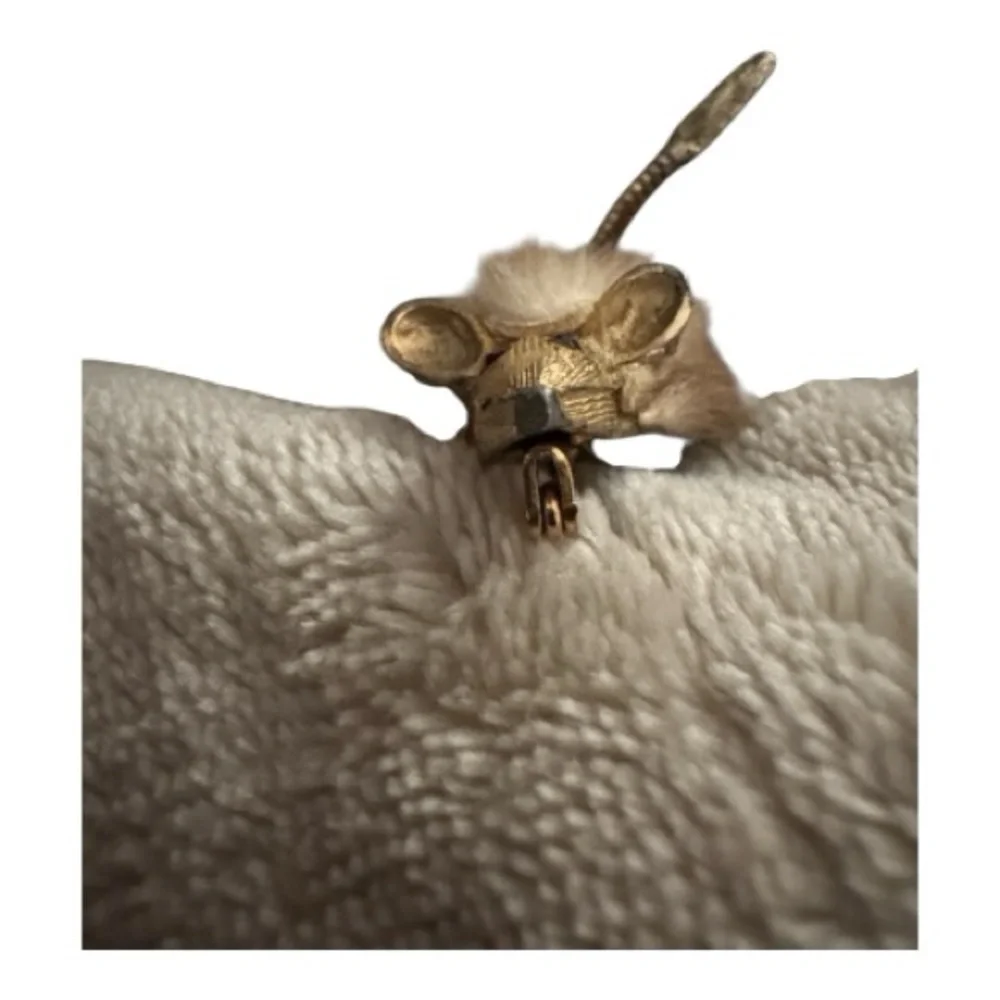 Vintage Mink Fur Mouse Brooch‎ with Red Eyes